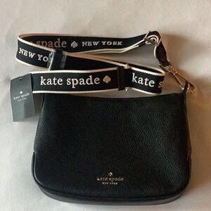 Kate Spade black leather bag.NWT. Gold hardware, 10” w X 7” t X 2” deep.